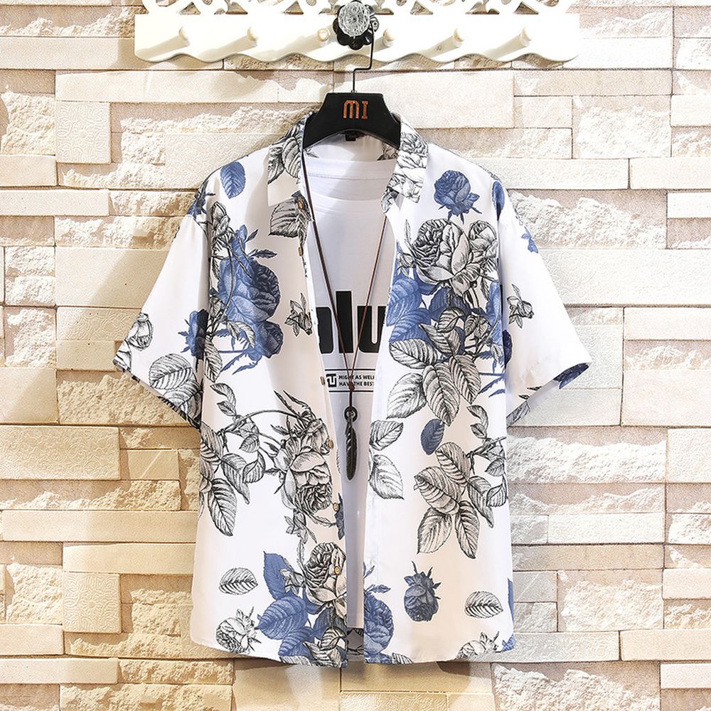 Men's Fashion T-Shirt Color Matching Printed Casual Short-Sleeved Shirt